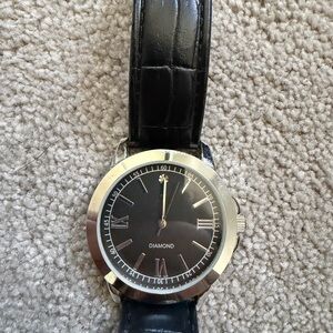 Men’s Black Leather Strap Dress Watch